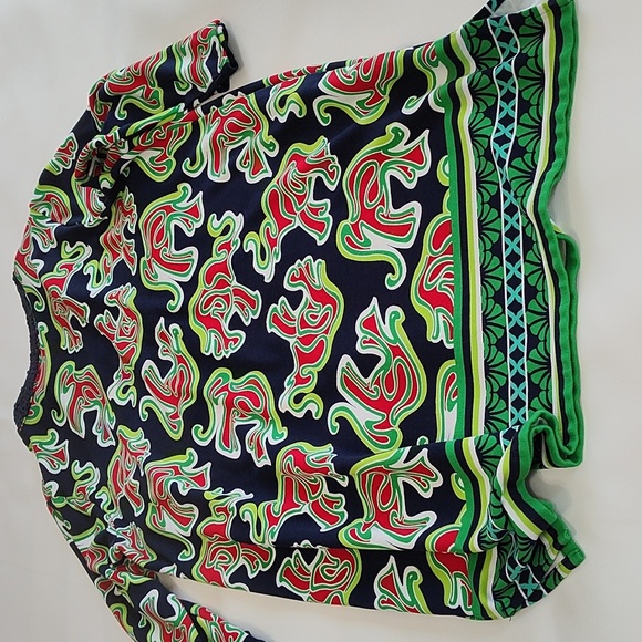 Crown & Ivy Dress Knee Length Size L Preppy Knit Elephant Print Black Red Green - Picture 12 of 12